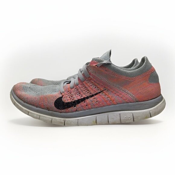 Nike Free 4.0 Flyknit Womens Size 8 Pink Gray Athletic Running Shoes Sneaker - Picture 1 of 10
